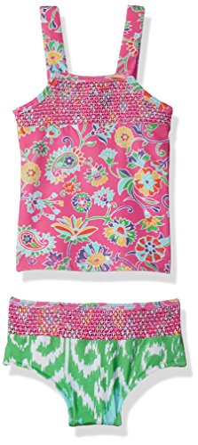 Girls'  Smocked Tankini Ananya Floral, Pink/Green, 3-6 Months