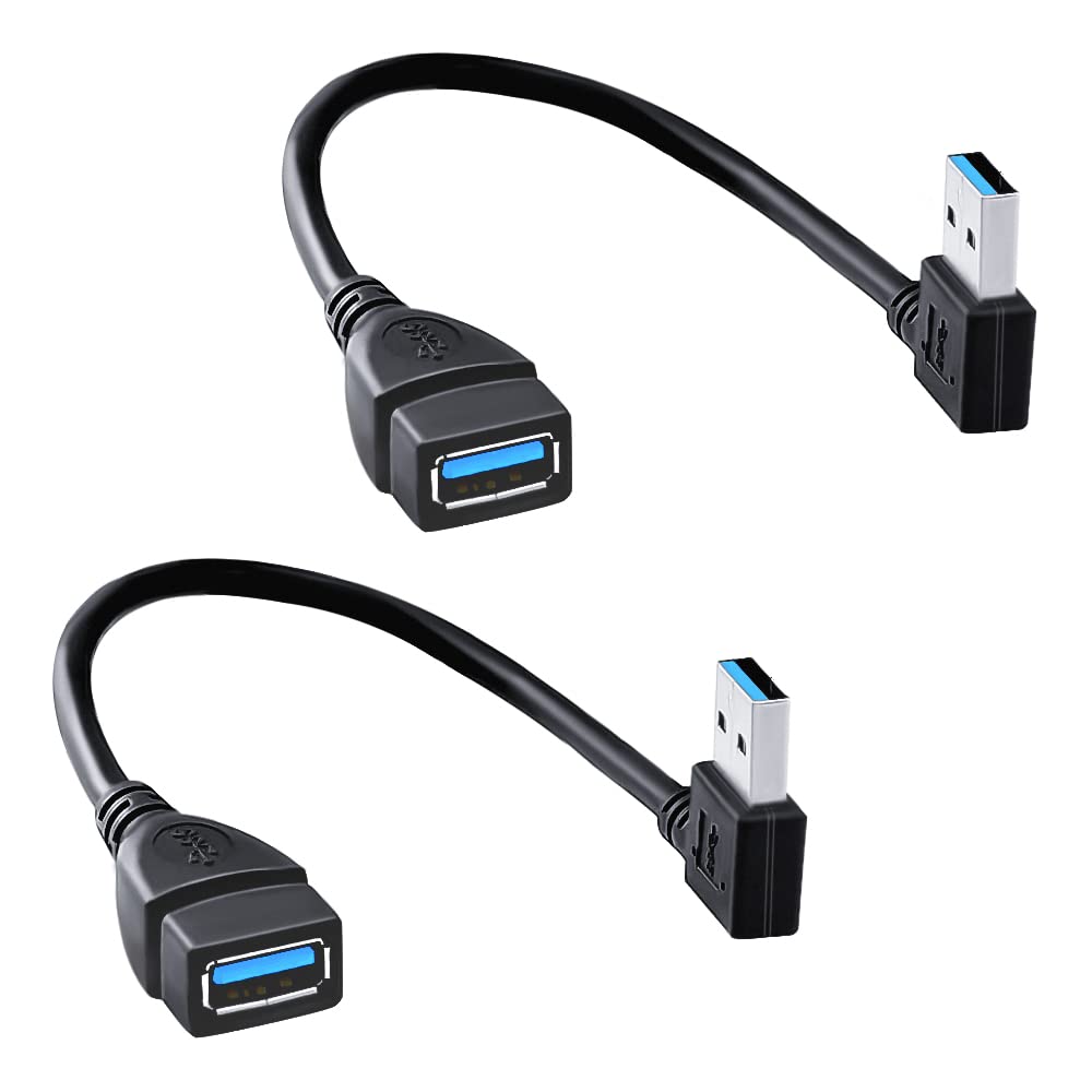 SuperSpeed USB 3.0 Male to Female Extension Data Cable Left and Right Angle 2PCS by (20CM,8IN)
