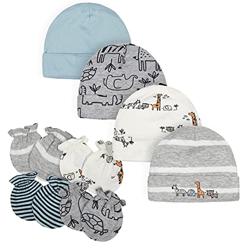 Uni  Baby 8 9-Piece Cap and Mitten Sets, 8pc Grey Jungle, 0-3 Months