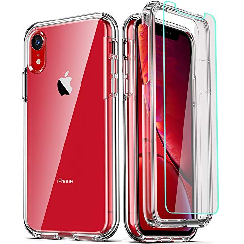 iPhone XR case with two tempered glass protectors and full body shockproof cover