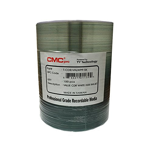 '-Powered by TY 48X CD-R, White Inkjet Hub Printable, 100 Disc Tape Wrap, Valueline