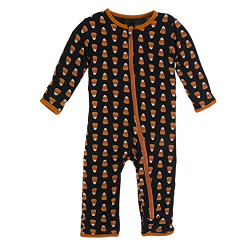 Celebrations Coverall with Zipper in Spooky Fun Prints, Baby Romper, Back-Flap One-Piece, Ultra Soft Baby Clothes (Midnight Candy Corn - 0-3 Months)