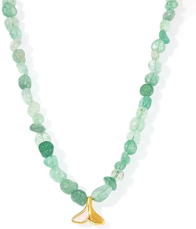 Gold stainless steel snake chain necklace with aquamarine pendant