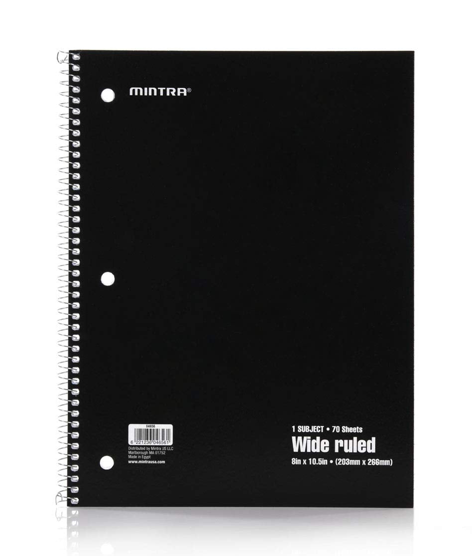 Set of 6 Wide Ruled Spiral Notebooks, 70 Sheets