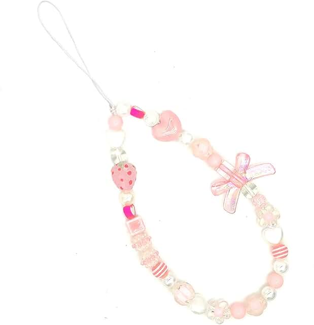 Pink beaded phone strap and wrist lanyard