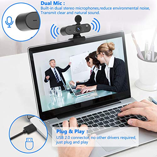 Webcam with Microphone,1080p Full HD Live Streaming Camera USB Computer Webcam [Plug and Play] for PC Mac Laptop Desktop,Suitable for Online Class/Facetime/Teams/Gaming, Zoom/Skype/OBS/YouTube/etc.