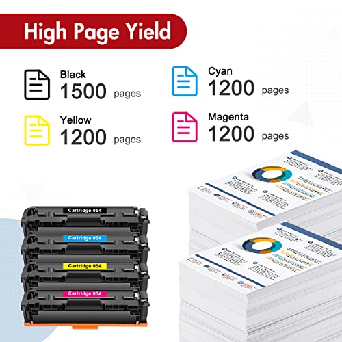 054 CRG-054 054H High Yield Toner Cartridge 4 Pack Compatible Replacement for Canon 054 CRG 054 Color ImageCLASS MF642Cdw MF641Cw MF644Cdw LBP622Cdw LBP620 Laser Printer Black/Cyan/Magenta/Yellow