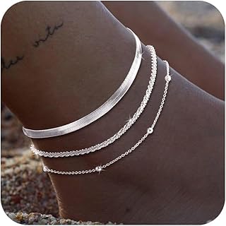 Gold and silver layered ankle bracelet set for women