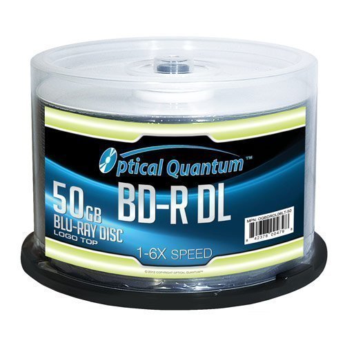 50 GB 6X Blu-ray Double Layer Recordable Disc BD-R DL Logo Top, 50-Disc Spindle (MPN: OQBDRDL06LT-50)