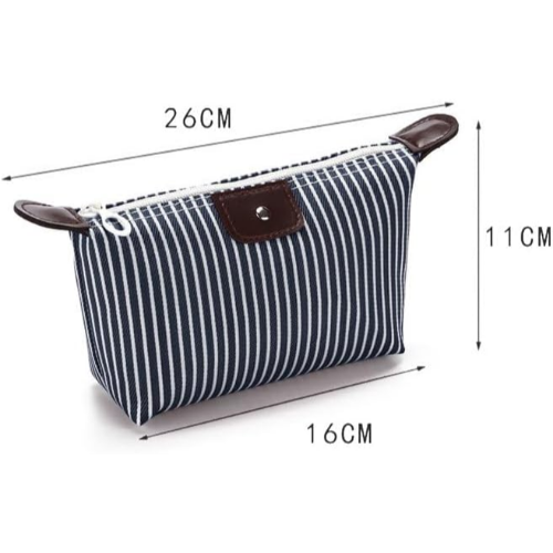 MODAIO-Waterproof Striped Dumpling Makeup Large Foldable Cosmetic Travel Bag (Black)