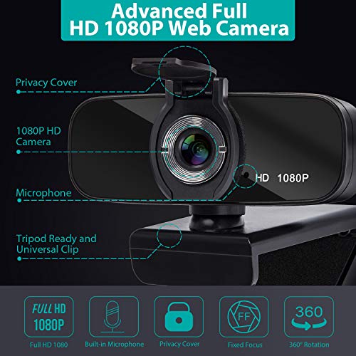 Webcam with Microphone, 1080P HD Webcam with Privacy Cover and Tripod, Computer HD Streaming Webcam, USB Web Camera for Calling & Recording Conferencing/Business Meeting/Gaming