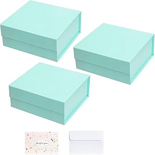 Blue Gift Box with Lid and Card, 7.4x7.0x3.2 Inches