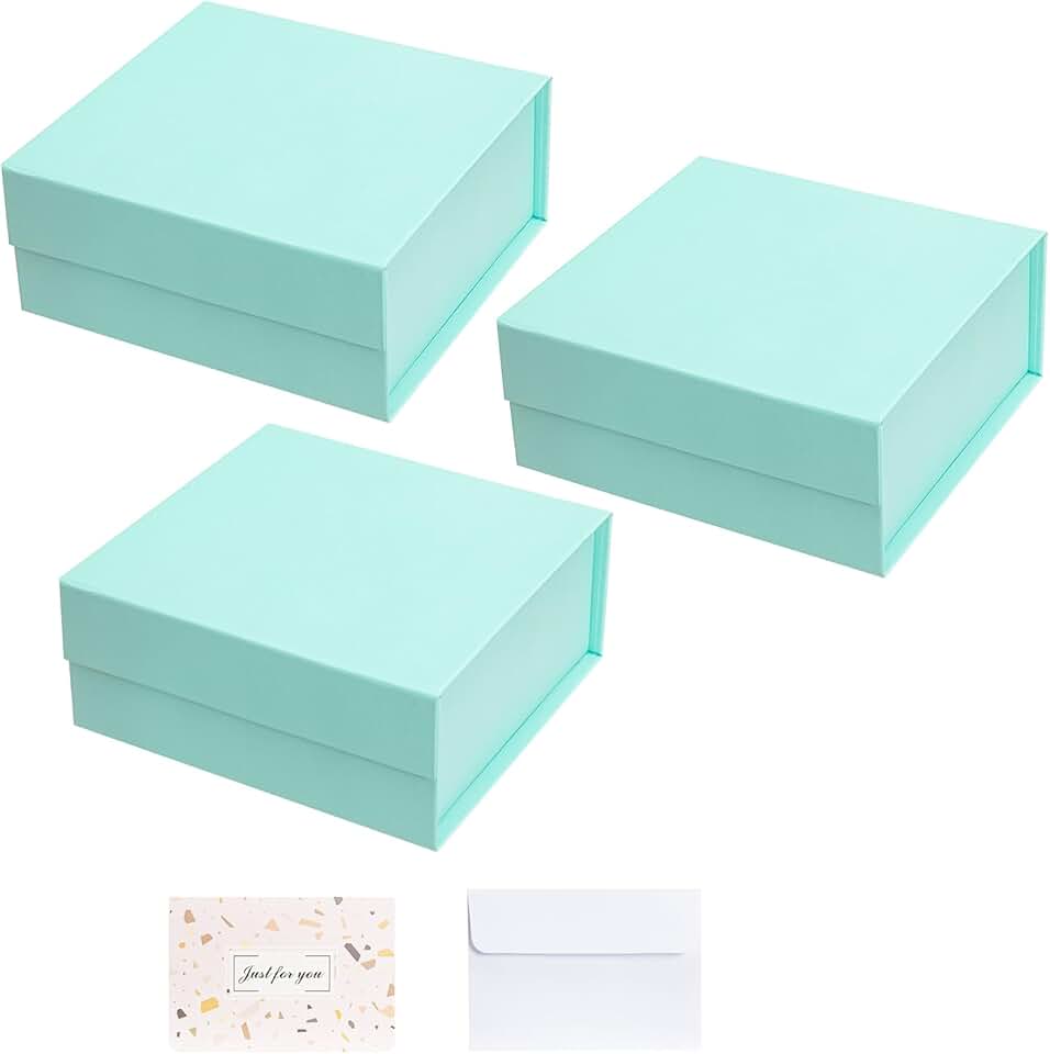 Blue Gift Box with Lid and Card, 7.4x7.0x3.2 Inches