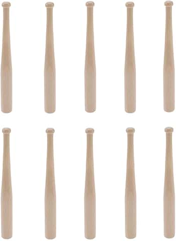 Set of 10 Miniature Wooden Baseball Bats for Crafts and Decor