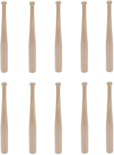 Set of 10 Miniature Wooden Baseball Bats for Crafts and Decor