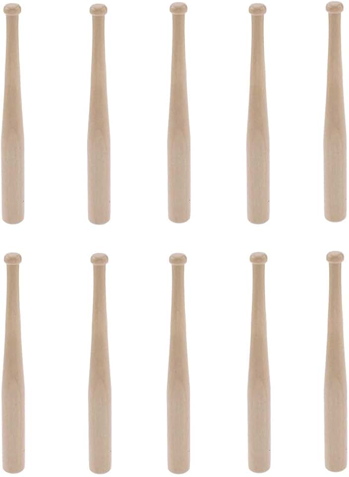 Set of 10 Miniature Wooden Baseball Bats for Crafts and Decor