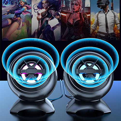 Computer Speakers, USB Power Speaker with Night Light, Portable Wired External Laptop Speakers with 2.0 Channel Mini Desktop Speakers for Office Home Bedroom (Black)