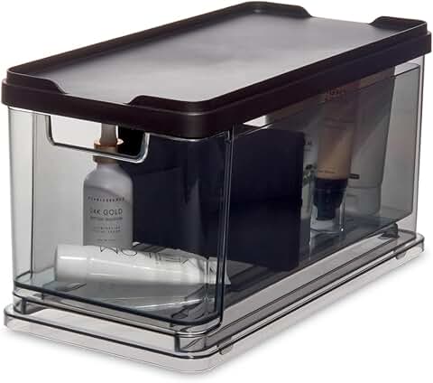 Medium stacking cosmetic drawer with lid and divider