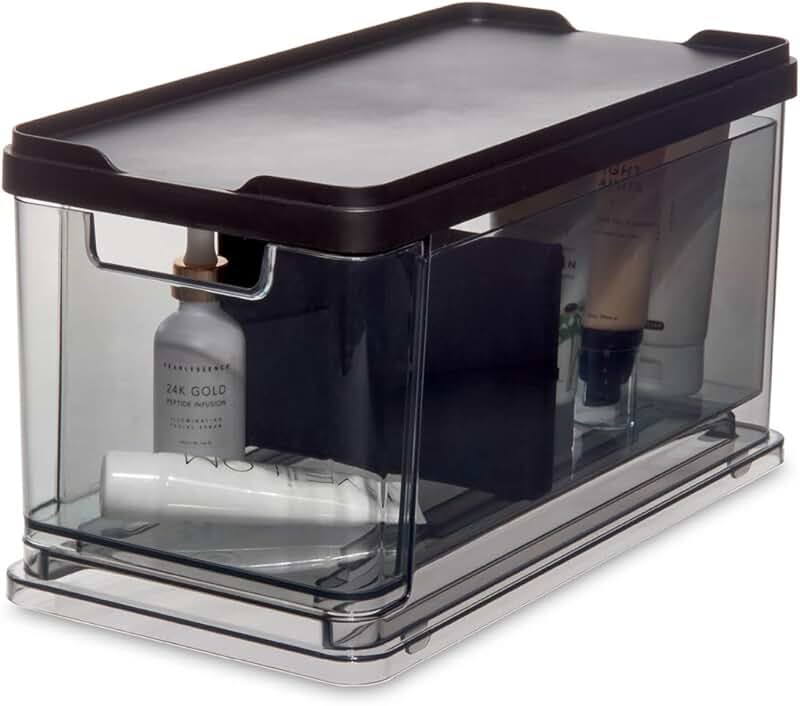 Medium stacking cosmetic drawer with lid and divider
