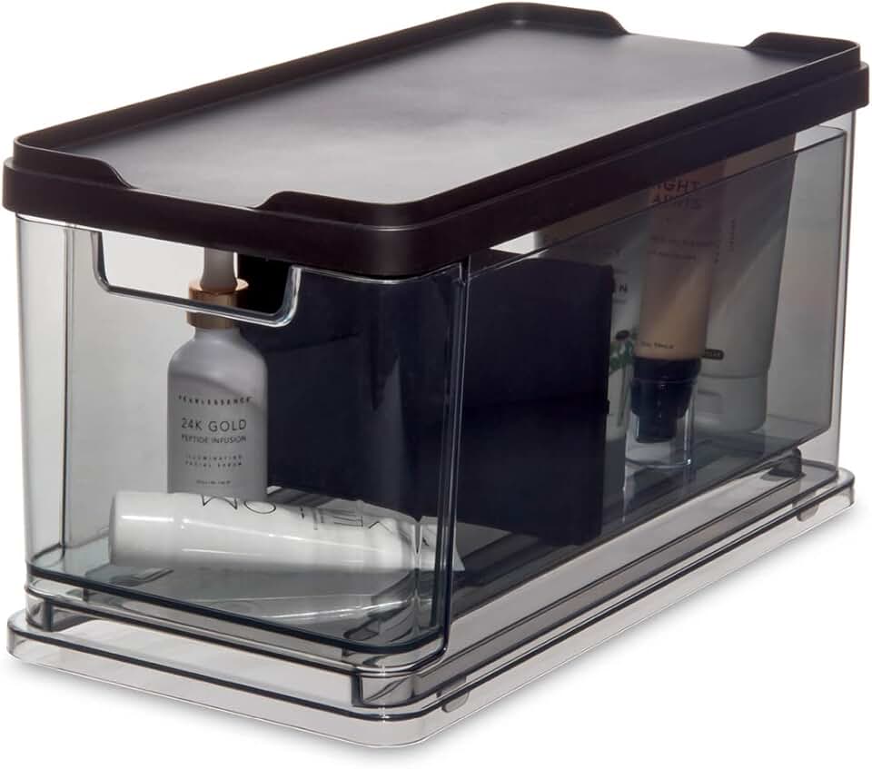 Medium stacking cosmetic drawer with lid and divider