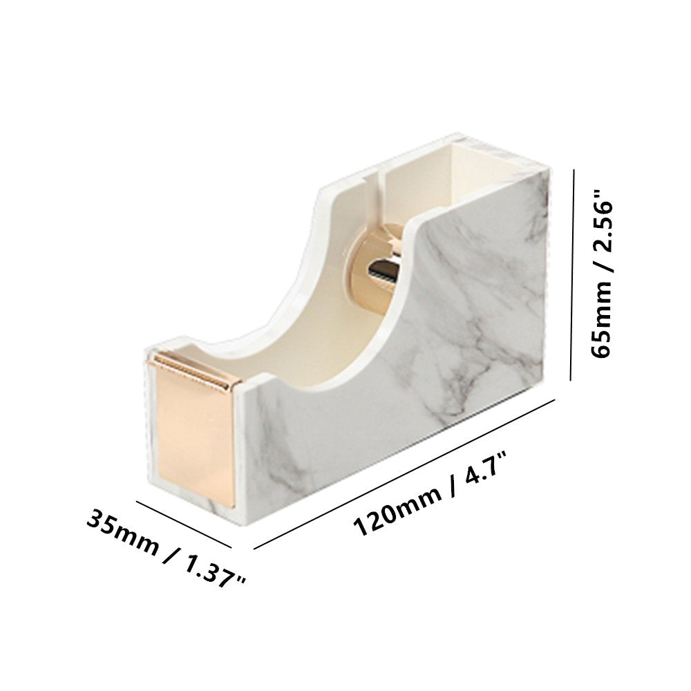 White marble desk stationery set with pen holder, tape dispenser, and stapler