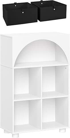 Arched White Shoe Storage Cabinet with Cubbies and Shelves