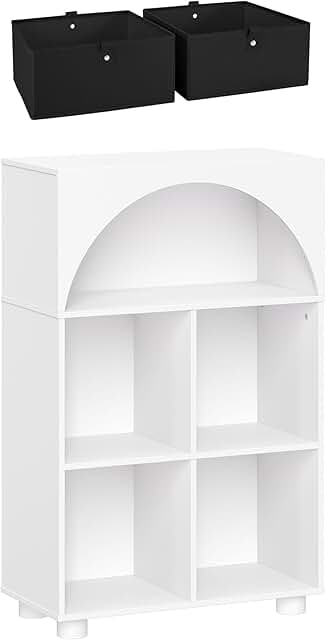Arched White Shoe Storage Cabinet with Cubbies and Shelves