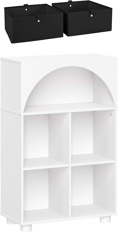 Arched White Shoe Storage Cabinet with Cubbies and Shelves