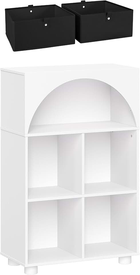 Arched White Shoe Storage Cabinet with Cubbies and Shelves