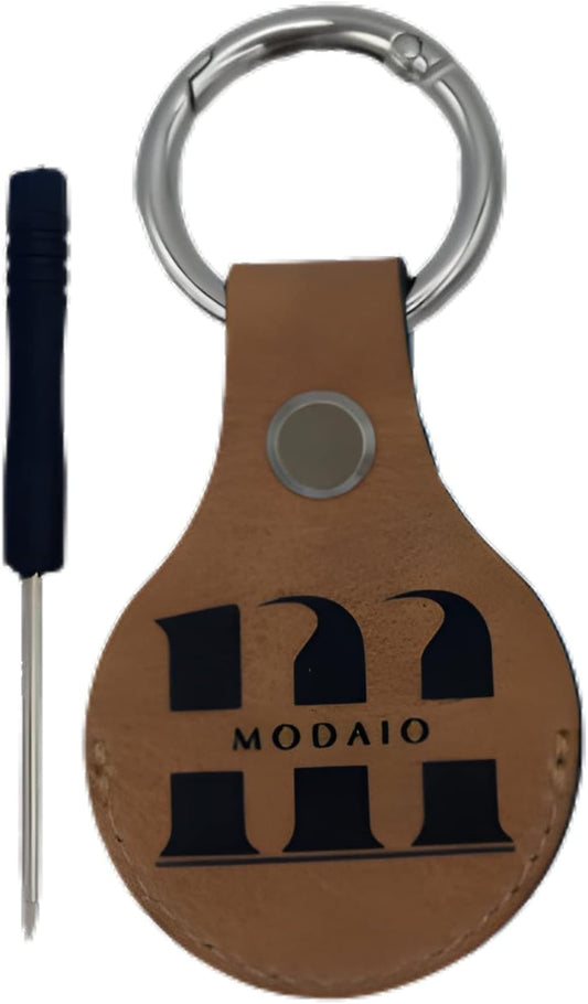 MODAIO-Leather Case Cover – Includes Key Ring & Mini-Ring Opener for Pets, Keys, Luggage, Backpacks – [1 Pack] (Brown)