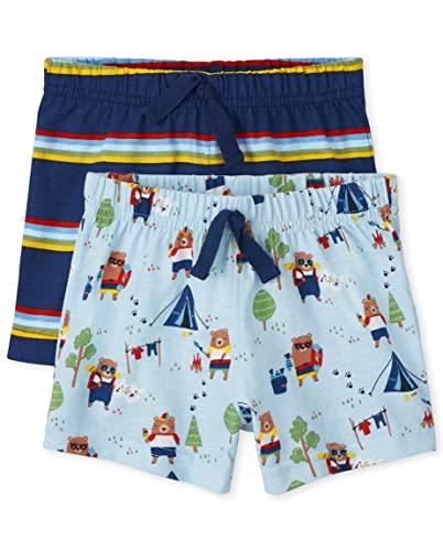 The Children s  2 Pack Baby Boys Shorts, Bear Stripe, 3-6 Months