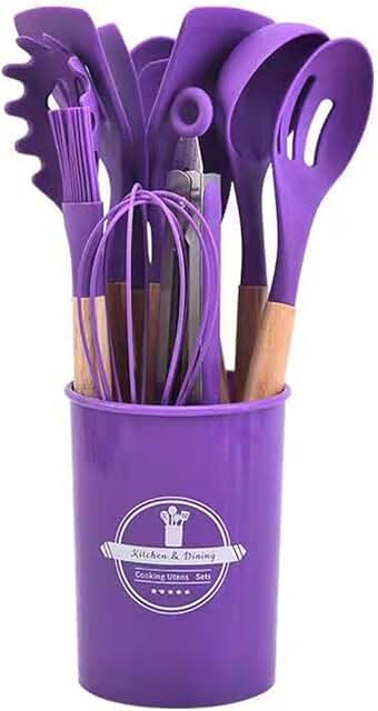 12-Piece Silicone Cooking Utensil Set with Wooden Handles