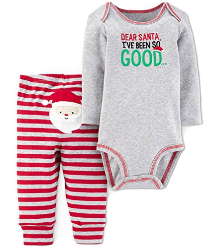Carter s Just One you Baby Boys 2pc Dear Santa Bodysuit   Pants Set Grey Red  nb