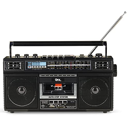 J-220BT ReRun X Cassette Player/Recorder Boombox 4-Band (AM, FM, SW1, SW2) Bluetooth Portable Recording Boombox with Dual 3 Speakers, Built-in Microphone, 3-Band Equalizer
