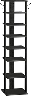 8-Tier Wooden Shoe Rack with Hooks