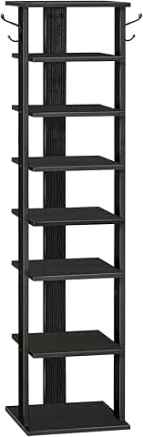 8-Tier Wooden Shoe Rack with Hooks