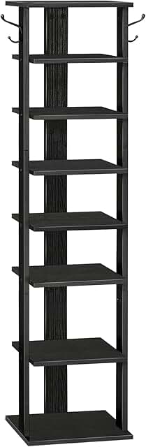 8-Tier Wooden Shoe Rack with Hooks