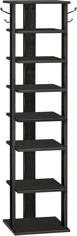8-Tier Wooden Shoe Rack with Hooks
