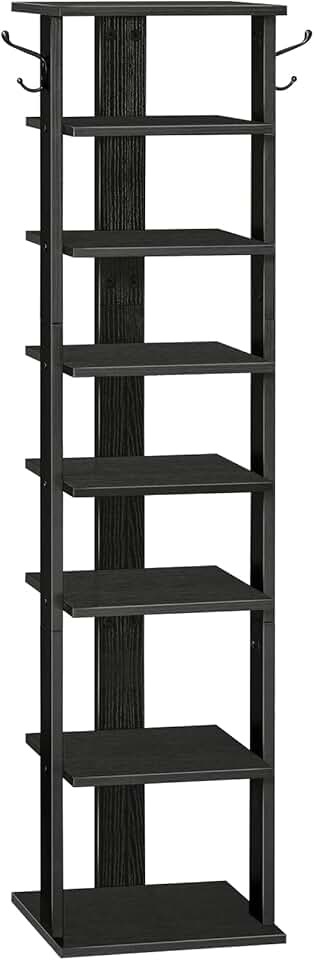 8-Tier Wooden Shoe Rack with Hooks