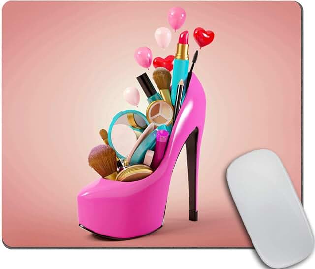 Cute Pink Cat Shoe Print Mousepad for Desk Decor