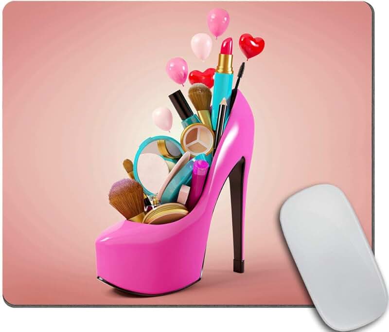Cute Pink Cat Shoe Print Mousepad for Desk Decor