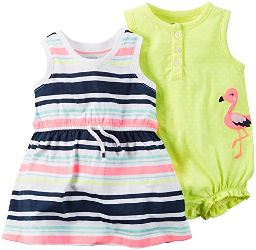 Baby Girls' 2 Pack Rompers 121g481, Pink/Yellow Stripe, 3 Months