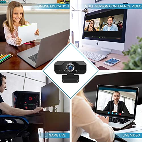 Computer Camera,Webcam with Built-in Microphone and Rotatable Tripod, 1080P Video and Wide Angle Camera, Privacy Cover, for Desktop PC or Laptop Computer, Black