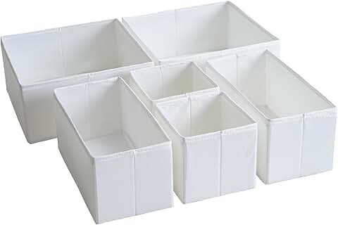 Set of 6 washable fabric drawer organizers with base support