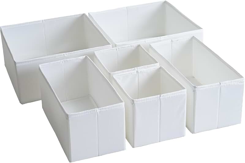Set of 6 washable fabric drawer organizers with base support
