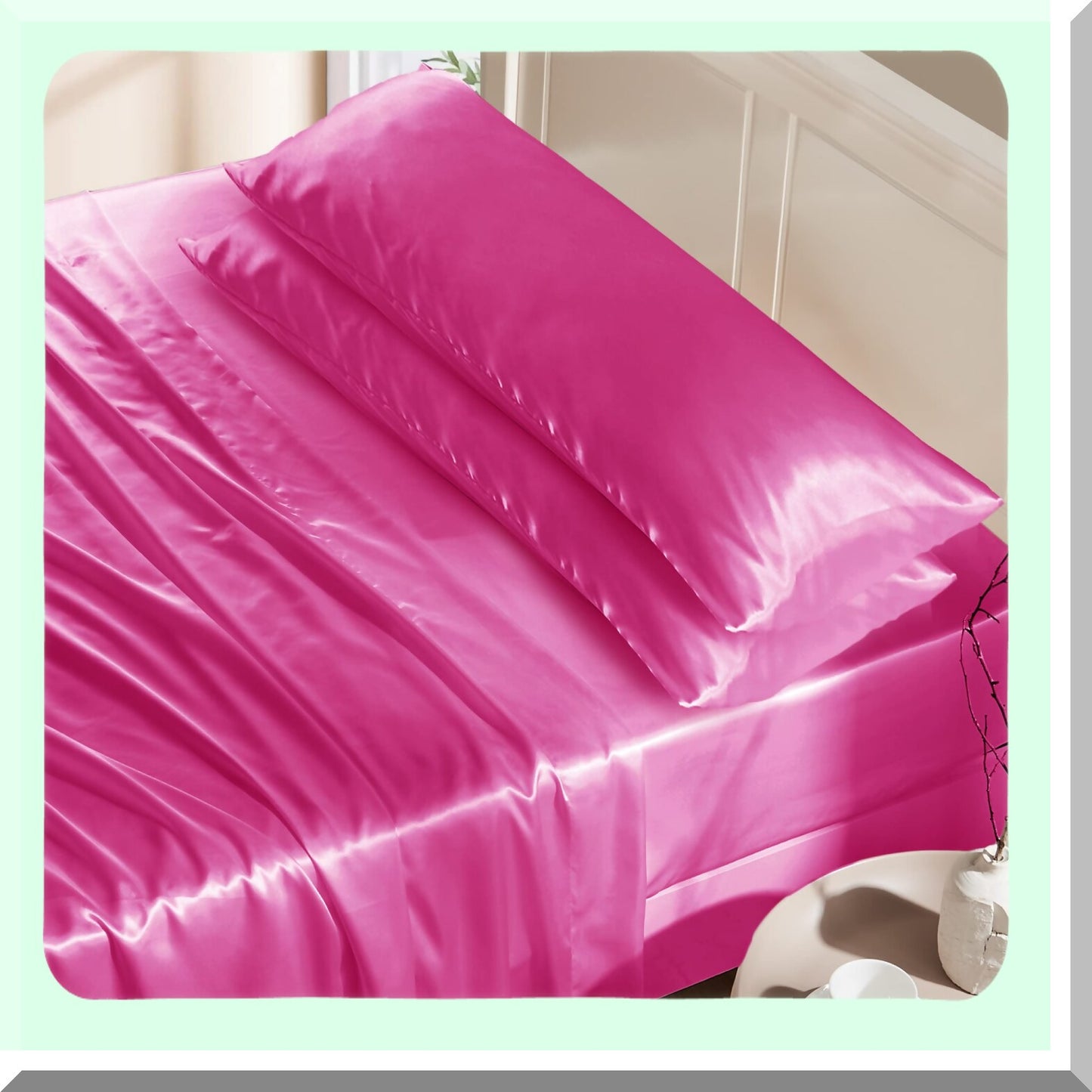 Silky Hair Protection Pillowcase Set - 2 Pack Long Body Pillow Covers, Hot Pink 20x48 Pillowcases with Envelope Closure for Hair Care