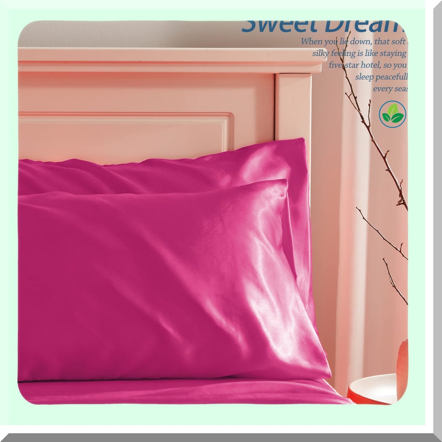 Silky Hair Protection Pillowcase Set - 2 Pack Long Body Pillow Covers, Hot Pink 20x48 Pillowcases with Envelope Closure for Hair Care