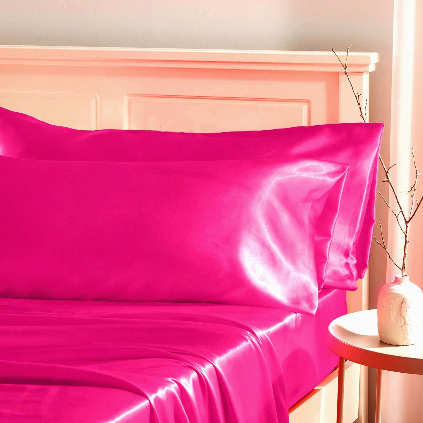 Silky Hair Protection Pillowcase Set - 2 Pack Long Body Pillow Covers, Hot Pink 20x48 Pillowcases with Envelope Closure for Hair Care