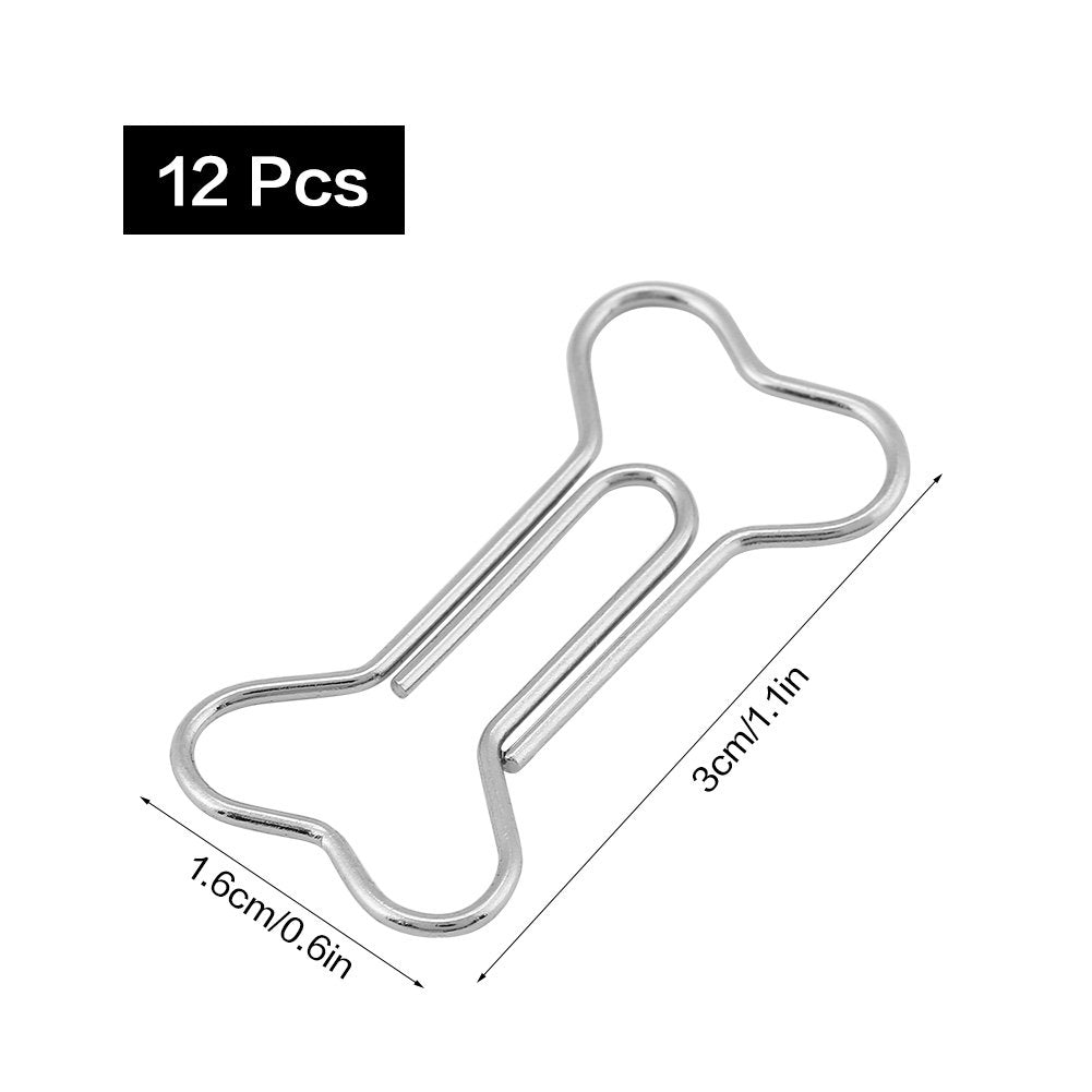 12 Bone-Shaped Metal Paperclips for Office Use