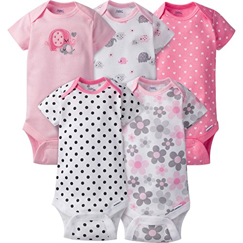 baby girls 5-pack Variety Onesies Bodysuits girl bodysuits, Elephants/Flowers, 0-3 Months US
